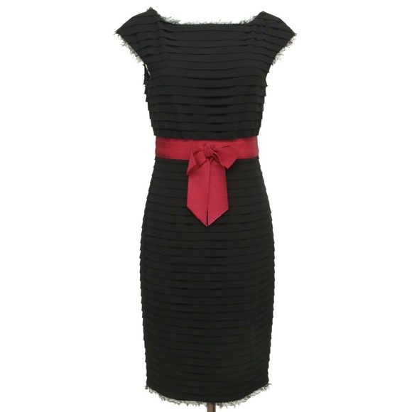 CHANEL Black Dress Cap Sleeve Cocktail Evening Tiered Bow Sheath Wool Sz 38 - Picture 1 of 8